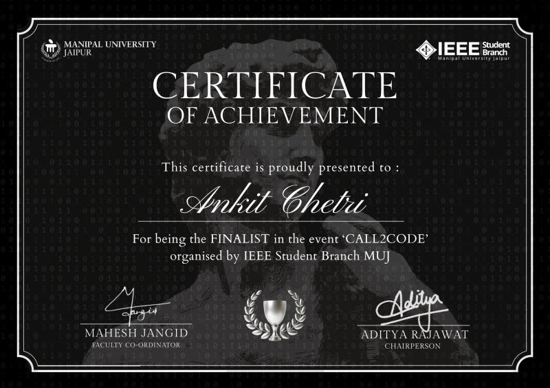 CALL2CODE Hackathon certificate